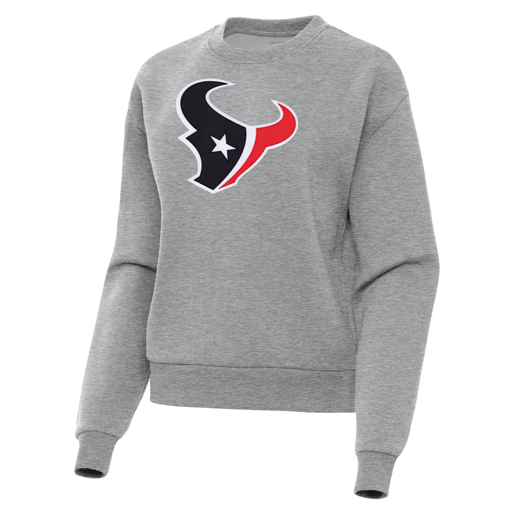 NFL Houston Texans Women's Antigua Full Front Victory Crewneck Sweater - Heather gray