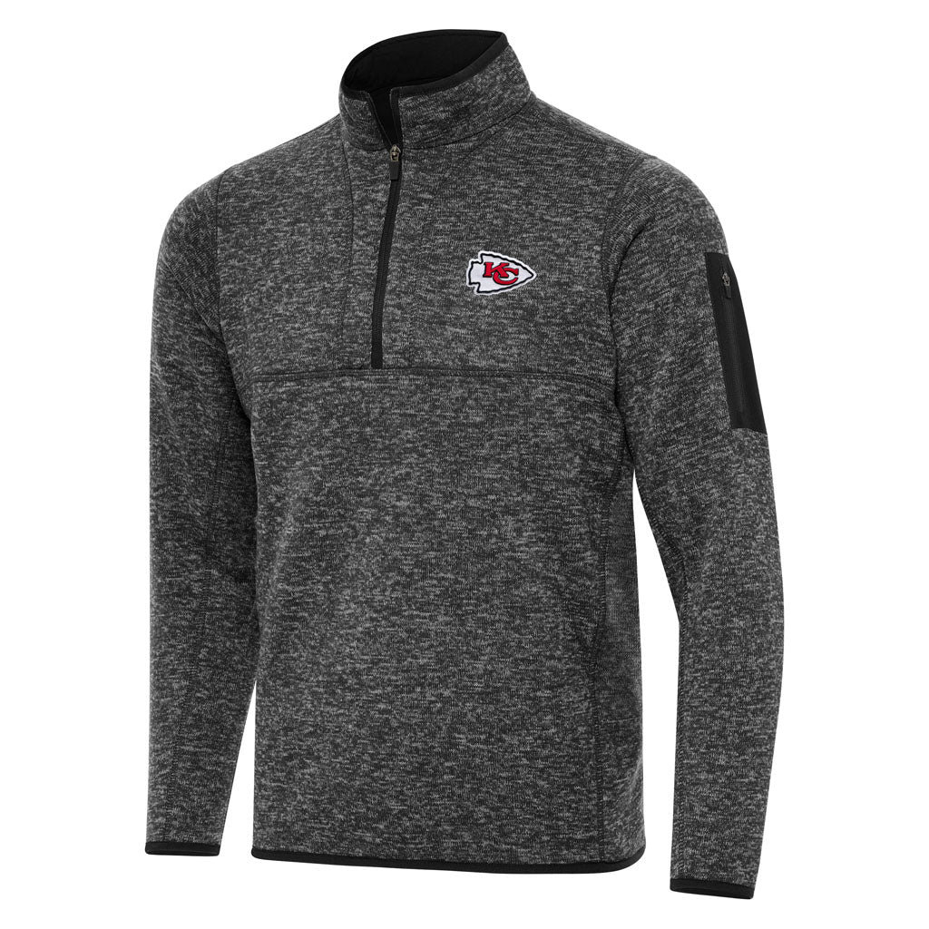 NFL Kansas City Chiefs Antigua Fortune 1/4 Zip Pullover Jacket - Heather black
