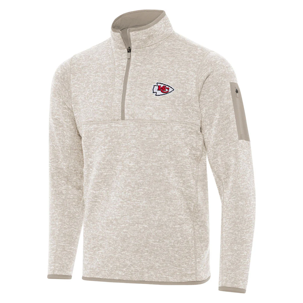 NFL Kansas City Chiefs Antigua Fortune 1/4 Zip Pullover Jacket - Stone