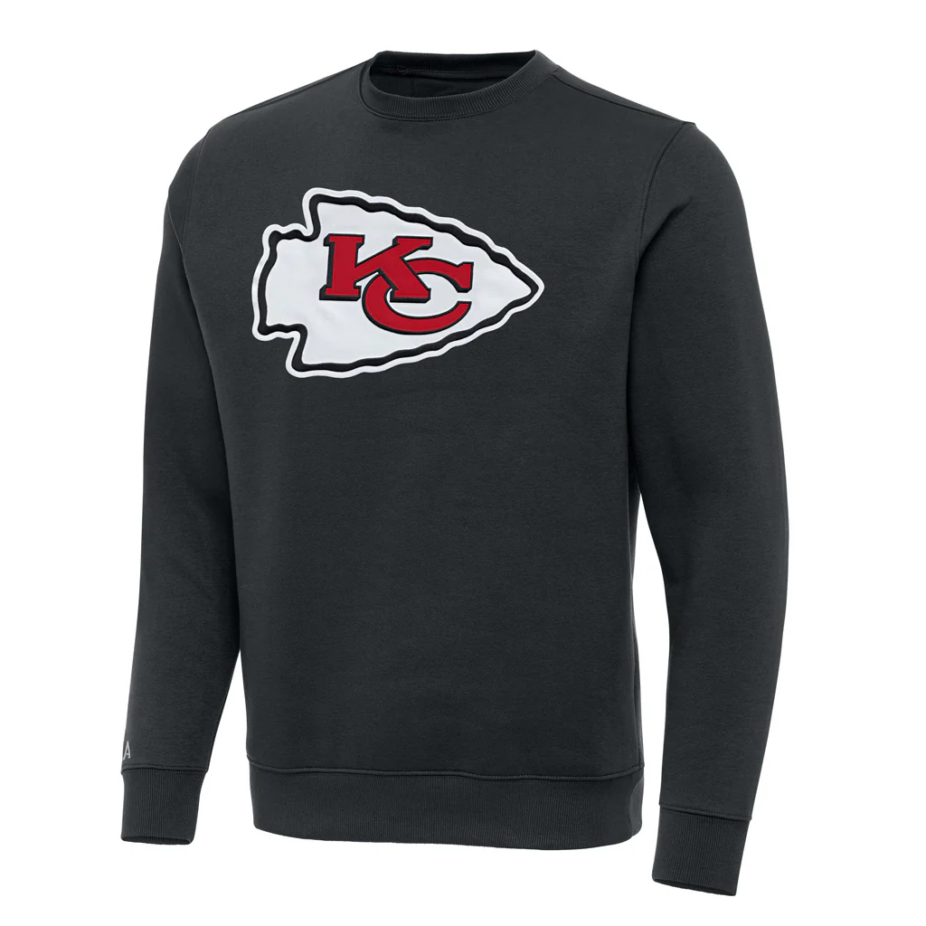 NFL Kansas City Chiefs Antigua Full Front Victory Crewneck Sweater - Charcoal