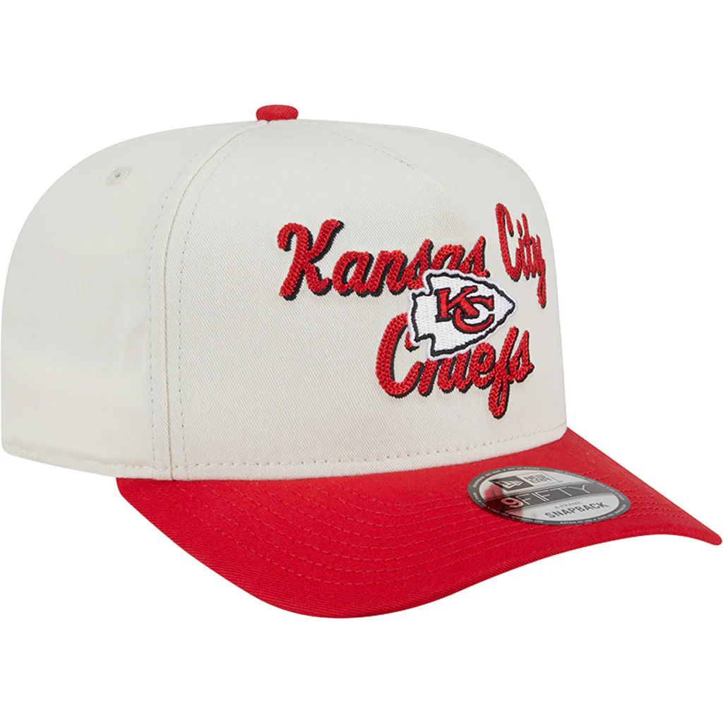 NFL Kansas City Chiefs New Era Chainstitch Two-Tone 9FIFTY A-Frame Snapback Hat - Cream - Image 2