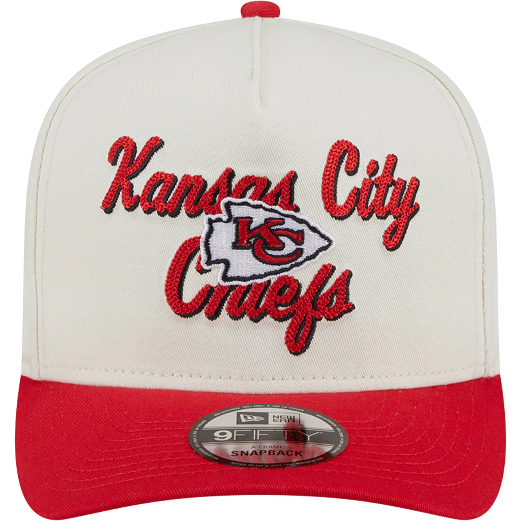 NFL Kansas City Chiefs New Era Chainstitch Two-Tone 9FIFTY A-Frame Snapback Hat - Cream - Image 3