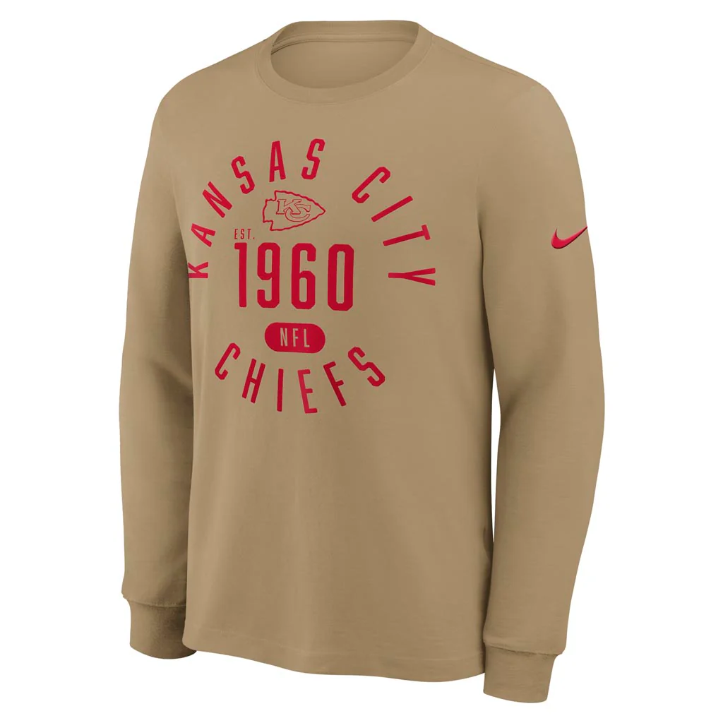 NFL Kansas City Chiefs Nike Rewind Slub Long Sleeve T-Shirt - Tan - Image 2