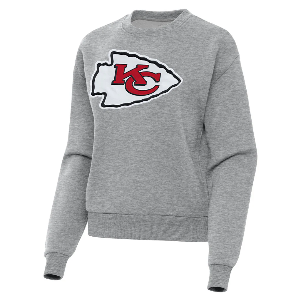 NFL Kansas City Chiefs Women's Antigua Full Front Victory Crewneck Sweater - Heather gray