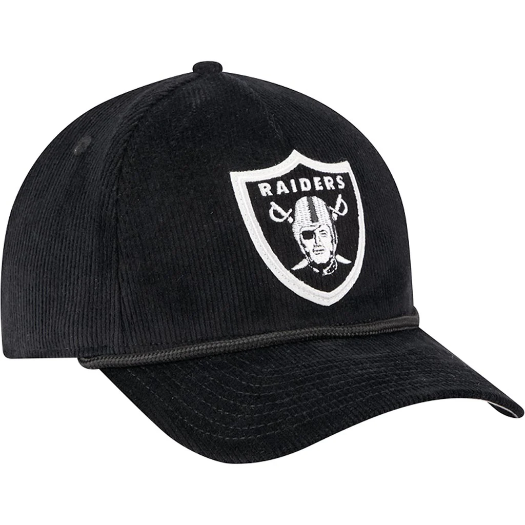 NFL Las Vegas Raiders New Era Corduroy 9FORTY A-Frame M-Crown Snapback Hat - Black - Image 2