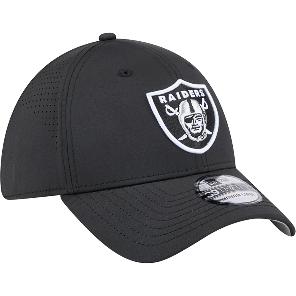 NFL Las Vegas Raiders New Era Mid Perf 39THIRTY Flex Fit Hat - Black - Image 2