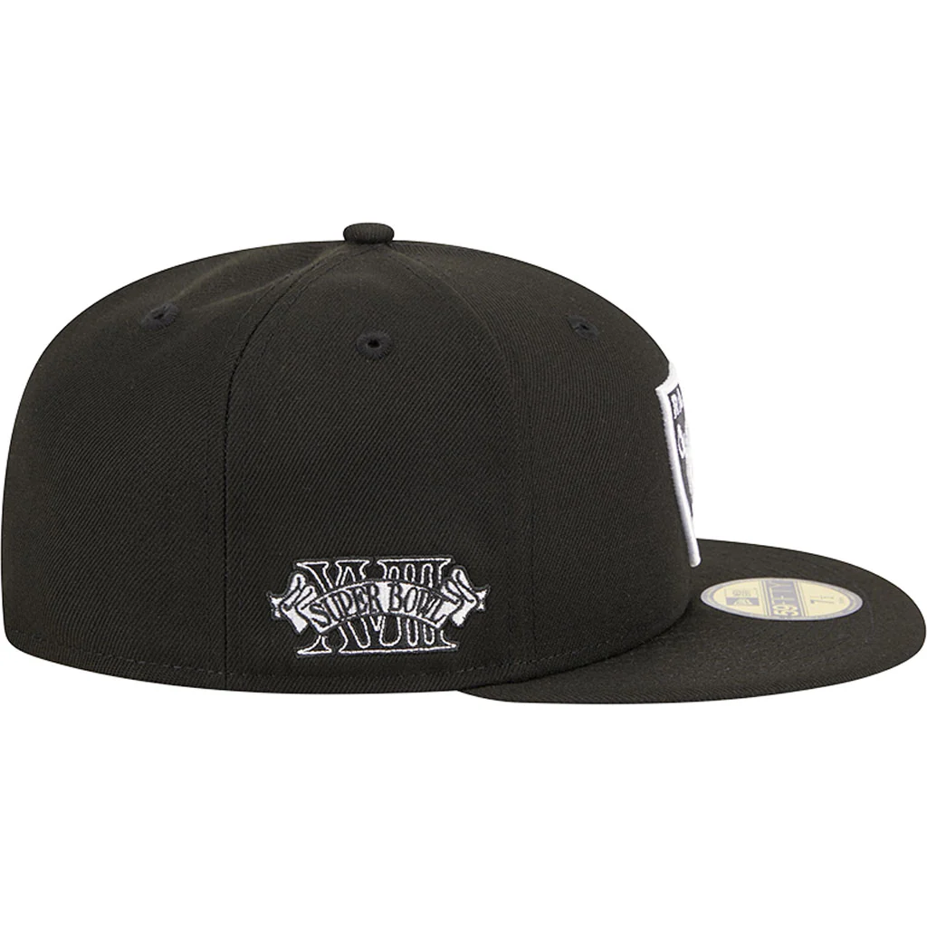 NFL Las Vegas Raiders New Era Side Patch Black & White 59FIFTY Fitted Hat - Black - Image 5