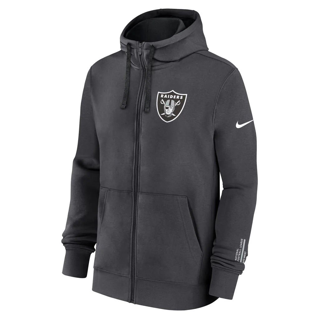 NFL Las Vegas Raiders Nike Club Full-Zip Hoodie - Charcoal - Image 2