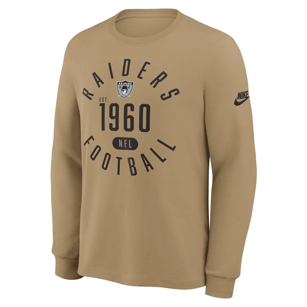 NFL Las Vegas Raiders Nike Rewind Slub Long Sleeve T-Shirt - Tan - Image 2