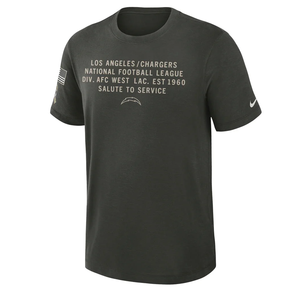 NFL Los Angeles Chargers Nike 2025 Salute to Service Slub T-Shirt - Green - Image 2