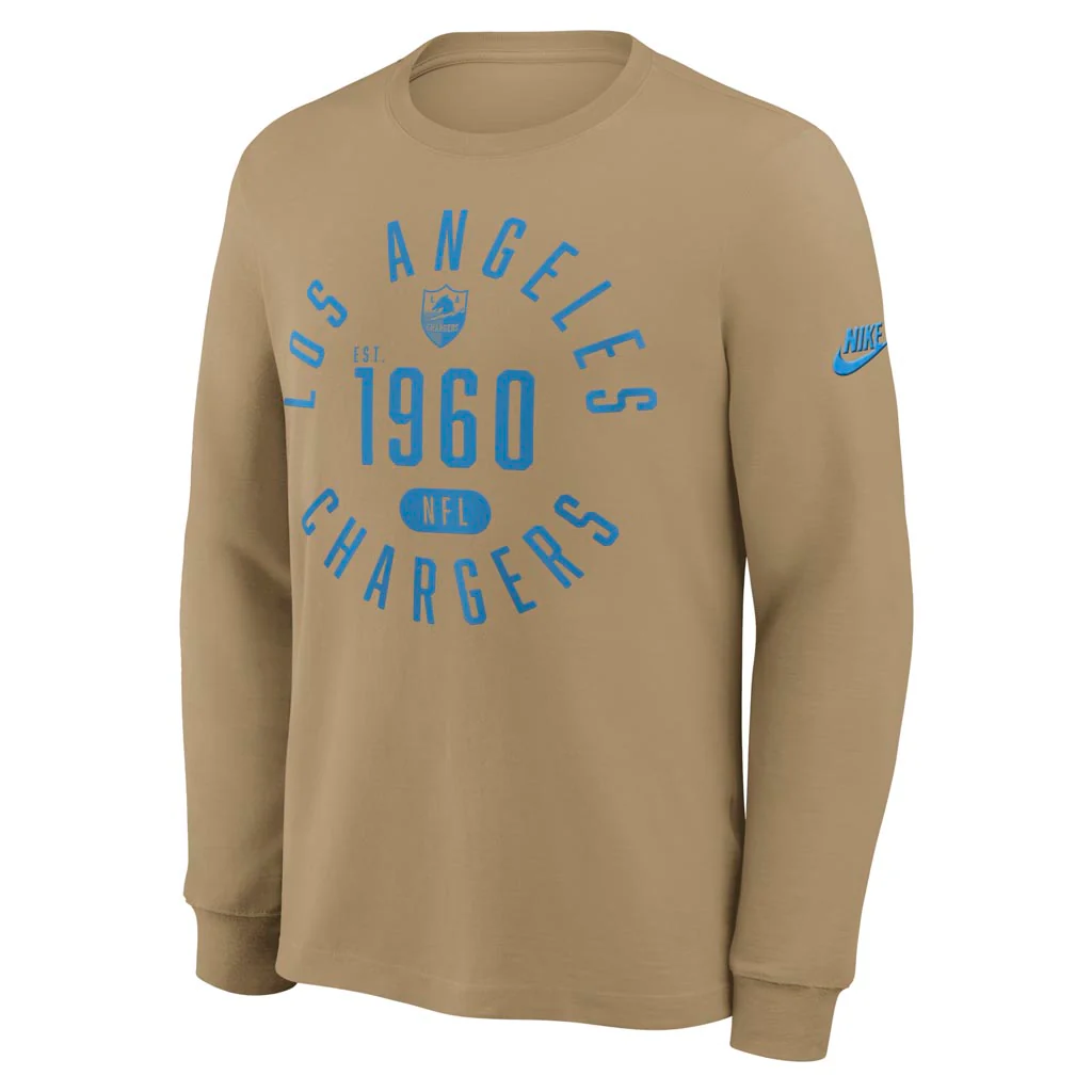 NFL Los Angeles Chargers Nike Rewind Slub Long Sleeve T-Shirt - Tan - Image 2