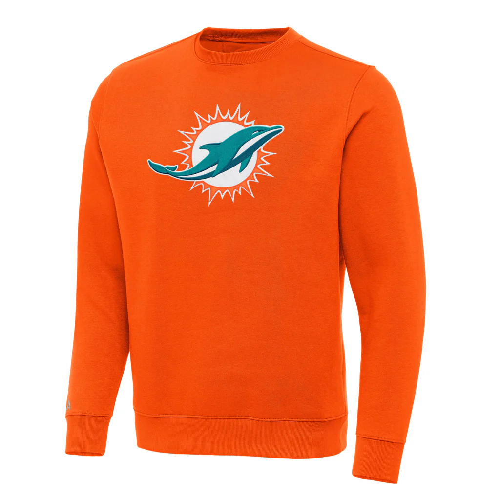 NFL Miami Dolphins Antigua Full Front Victory Crewneck Sweater - Orange