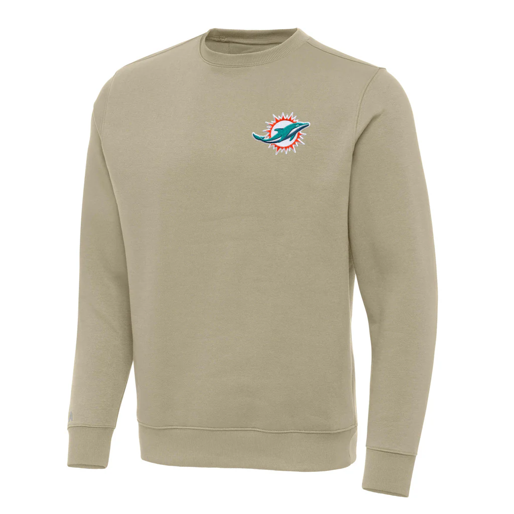NFL Miami Dolphins Antigua Victory Crewneck Sweater - Khaki