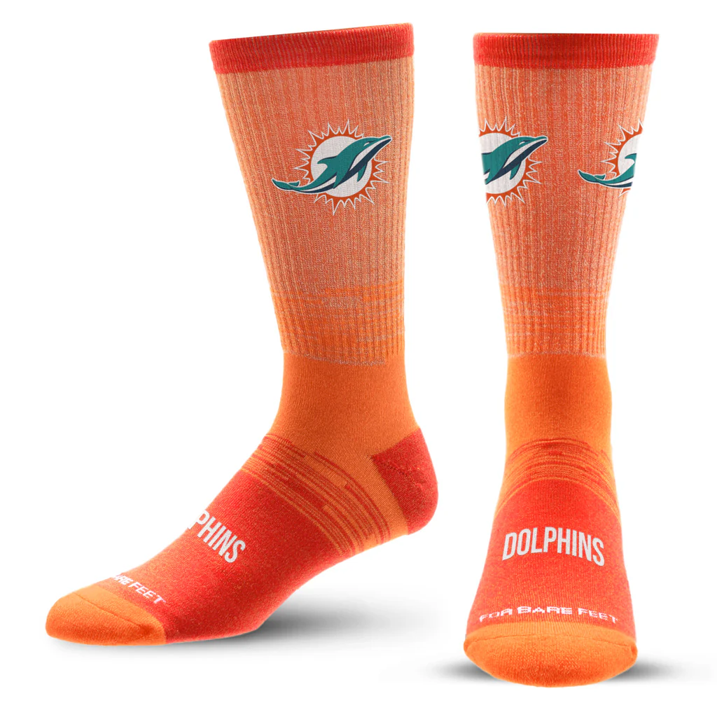 NFL Miami Dolphins For Bare Feet Two-Tone Tonal Socks - Orange