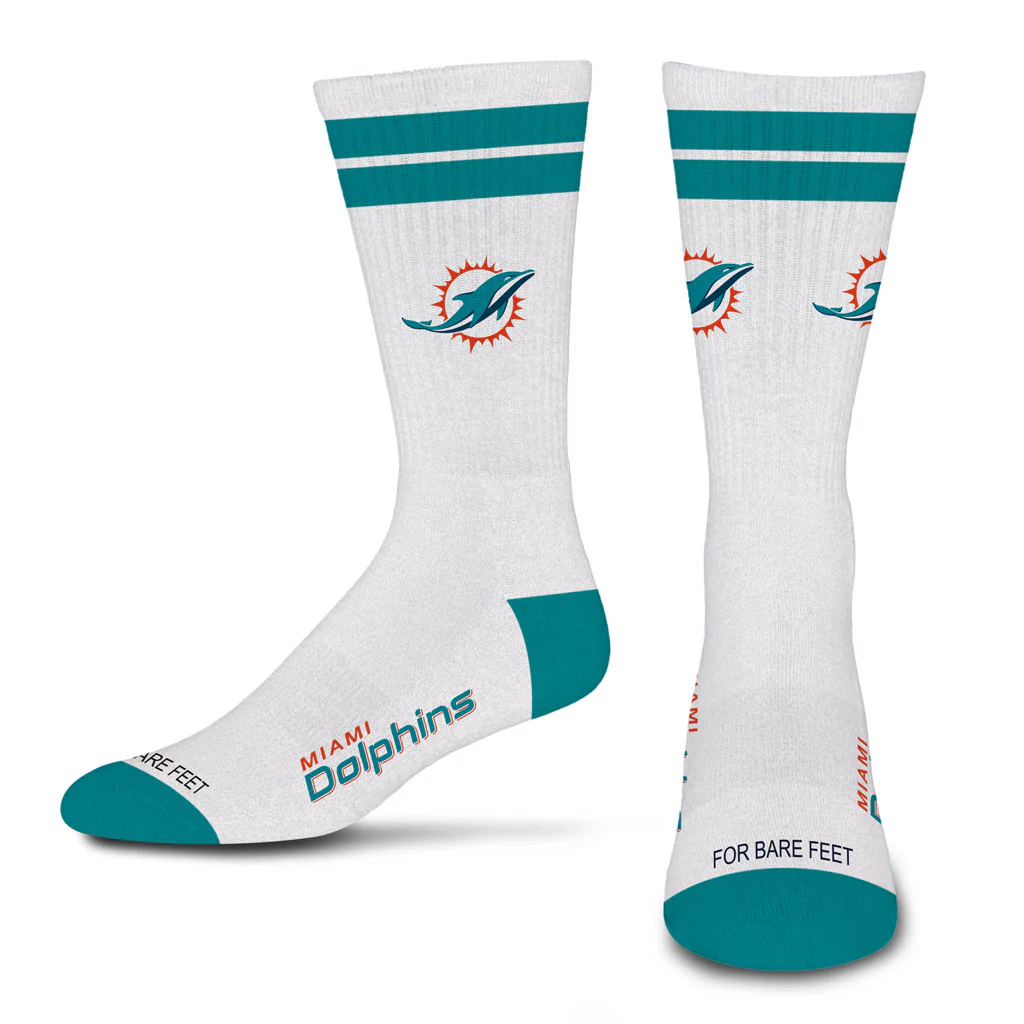 NFL Miami Dolphins For Bare Feet White Stripes Socks - White