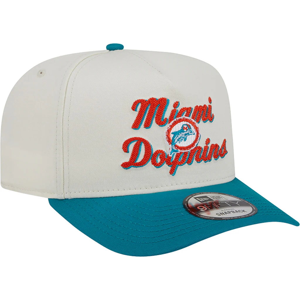 NFL Miami Dolphins New Era Chainstitch Two-Tone 9FIFTY A-Frame Snapback Hat - Cream - Image 2