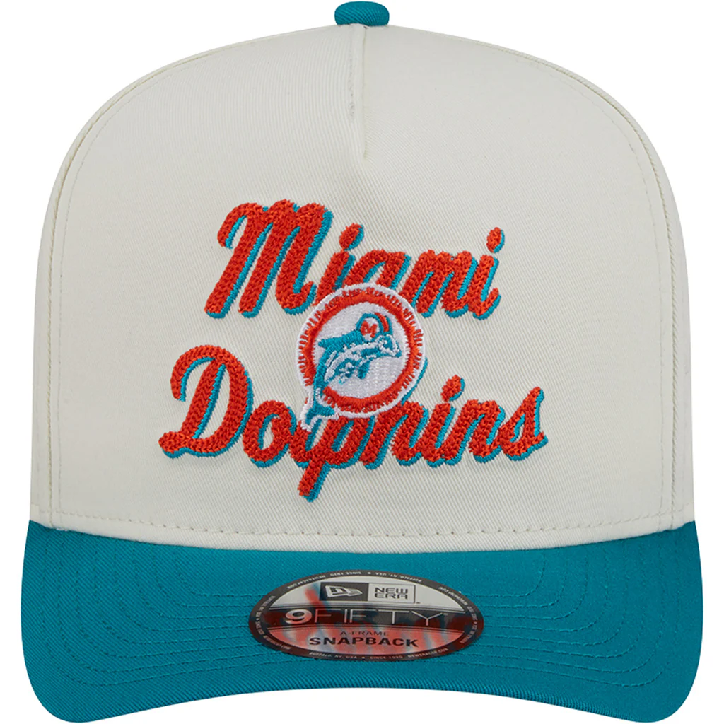 NFL Miami Dolphins New Era Chainstitch Two-Tone 9FIFTY A-Frame Snapback Hat - Cream - Image 3
