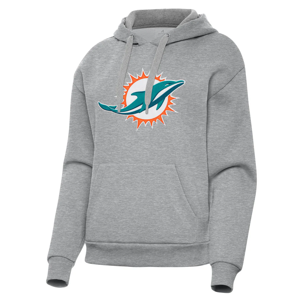 NFL Miami Dolphins Women's Antigua Full Front Victory Pullover Hoodie - Heather gray