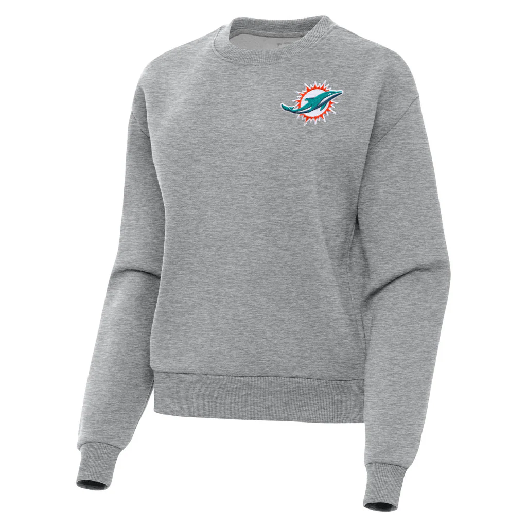 NFL Miami Dolphins Women's Antigua Victory Crewneck Sweater - Heather gray