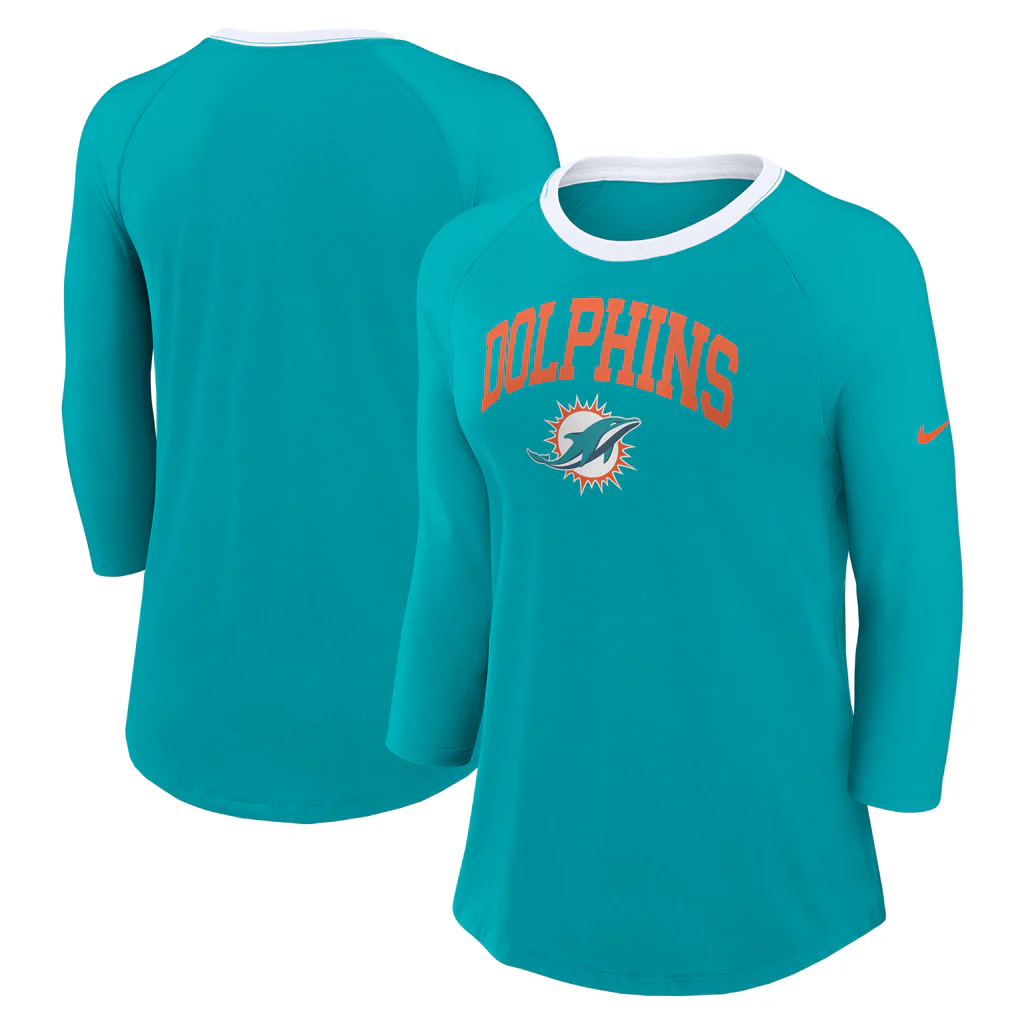 NFL Miami Dolphins Women's Nike Fashion 3/4 Sleeve T-Shirt - Teal