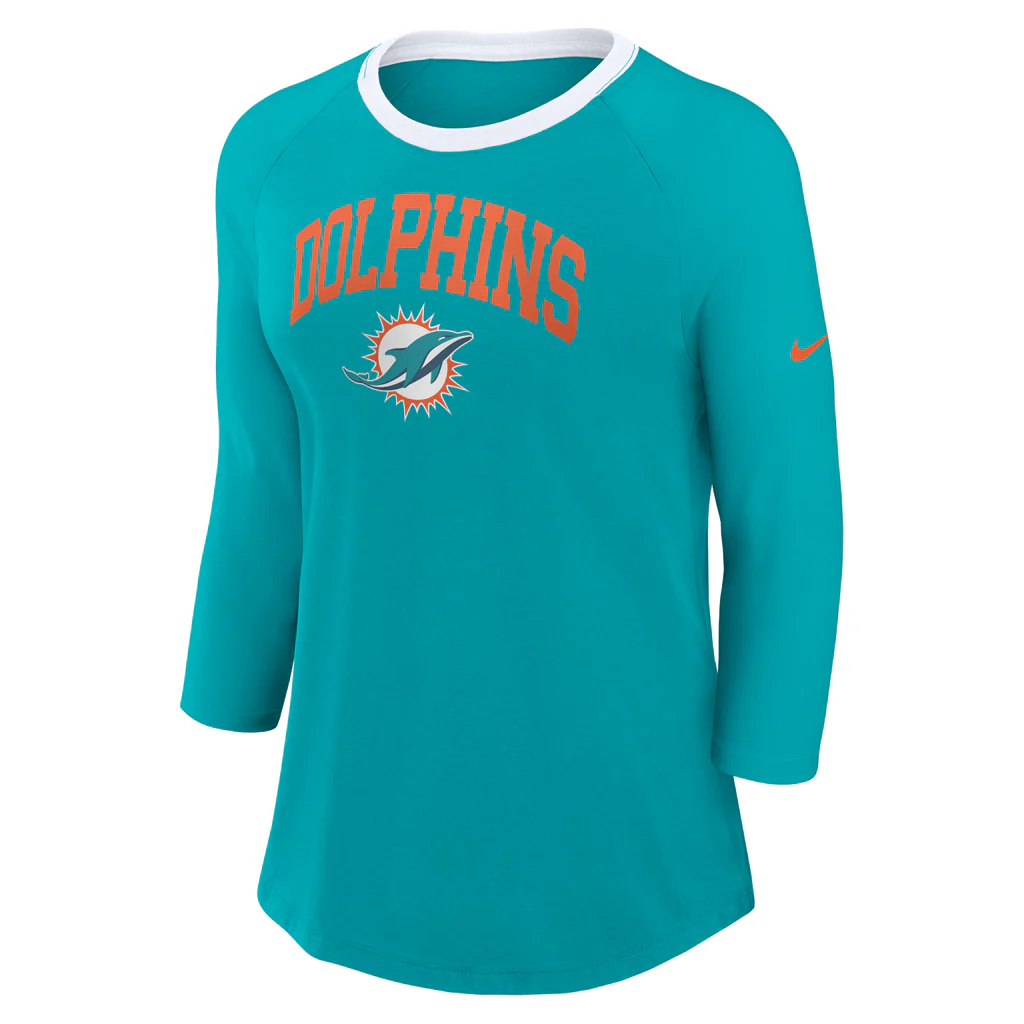 NFL Miami Dolphins Women's Nike Fashion 3/4 Sleeve T-Shirt - Teal - Image 2