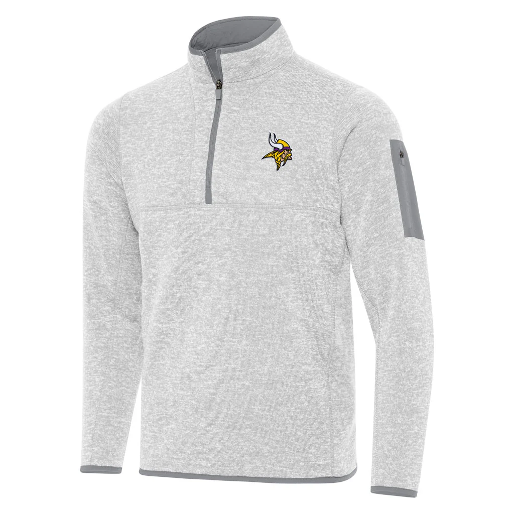 NFL Minnesota Vikings Antigua Fortune 1/4 Zip Pullover Jacket - Light gray