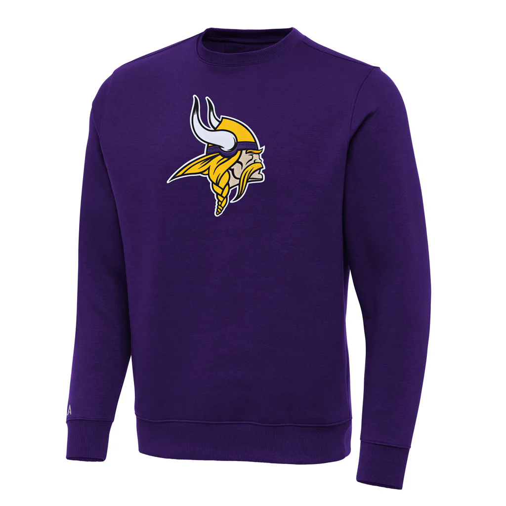 NFL Minnesota Vikings Antigua Full Front Victory Crewneck Sweater - Purple