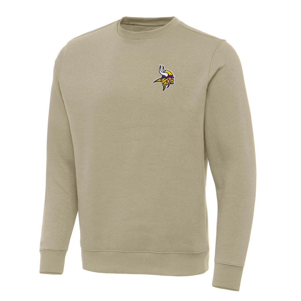 NFL Minnesota Vikings Antigua Victory Crewneck Sweater - Khaki