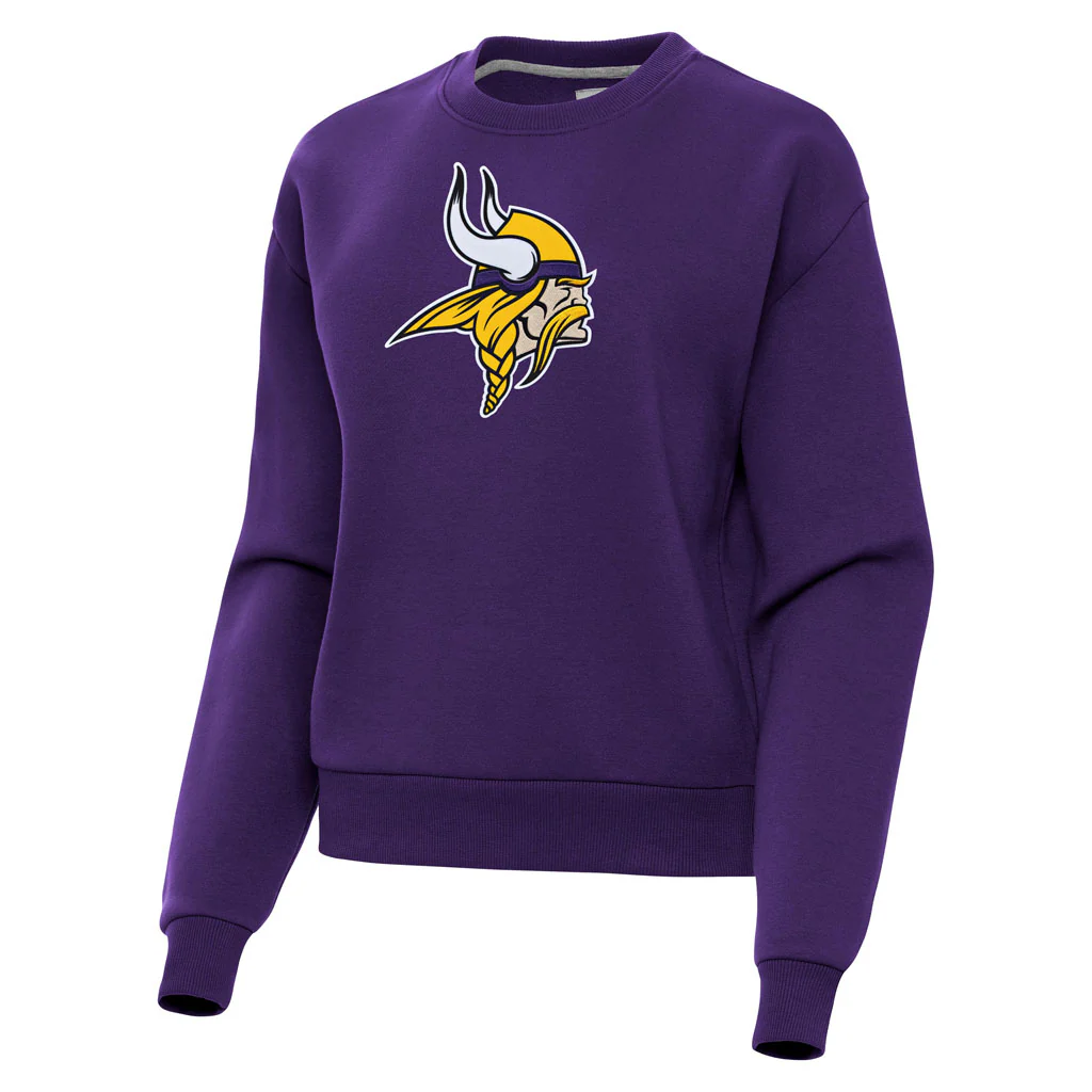 NFL Minnesota Vikings Women's Antigua Full Front Victory Crewneck Sweater - Purple