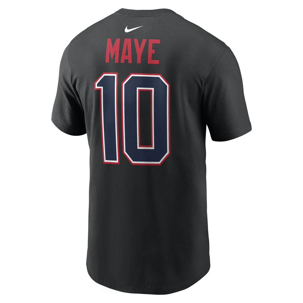 NFL New England Drake Maye Nike Name & Number T-Shirt - Black - Image 3