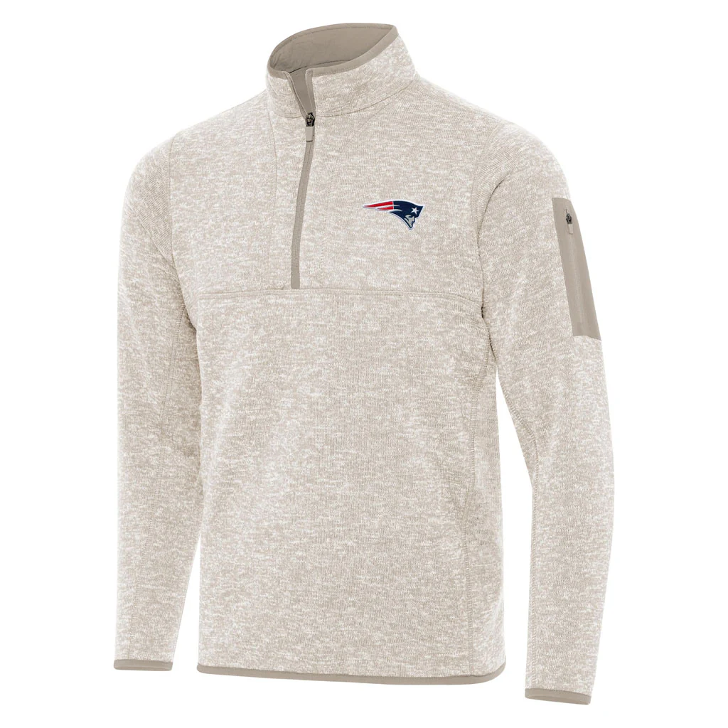 NFL New England Patriots Antigua Fortune 1/4 Zip Pullover Jacket - Stone