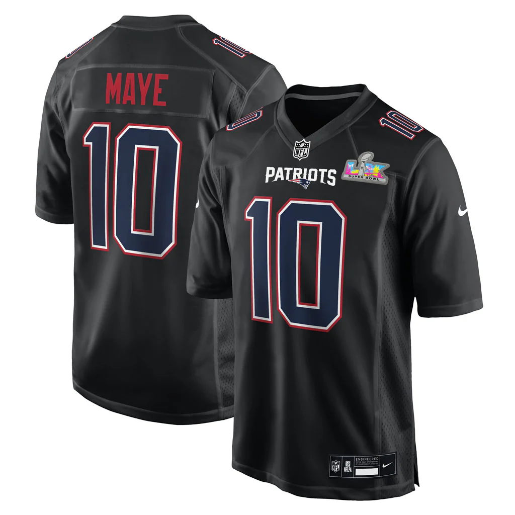 NFL New England Patriots Drake Maye Youth Nike Super Bowl LX Game Jersey - Black