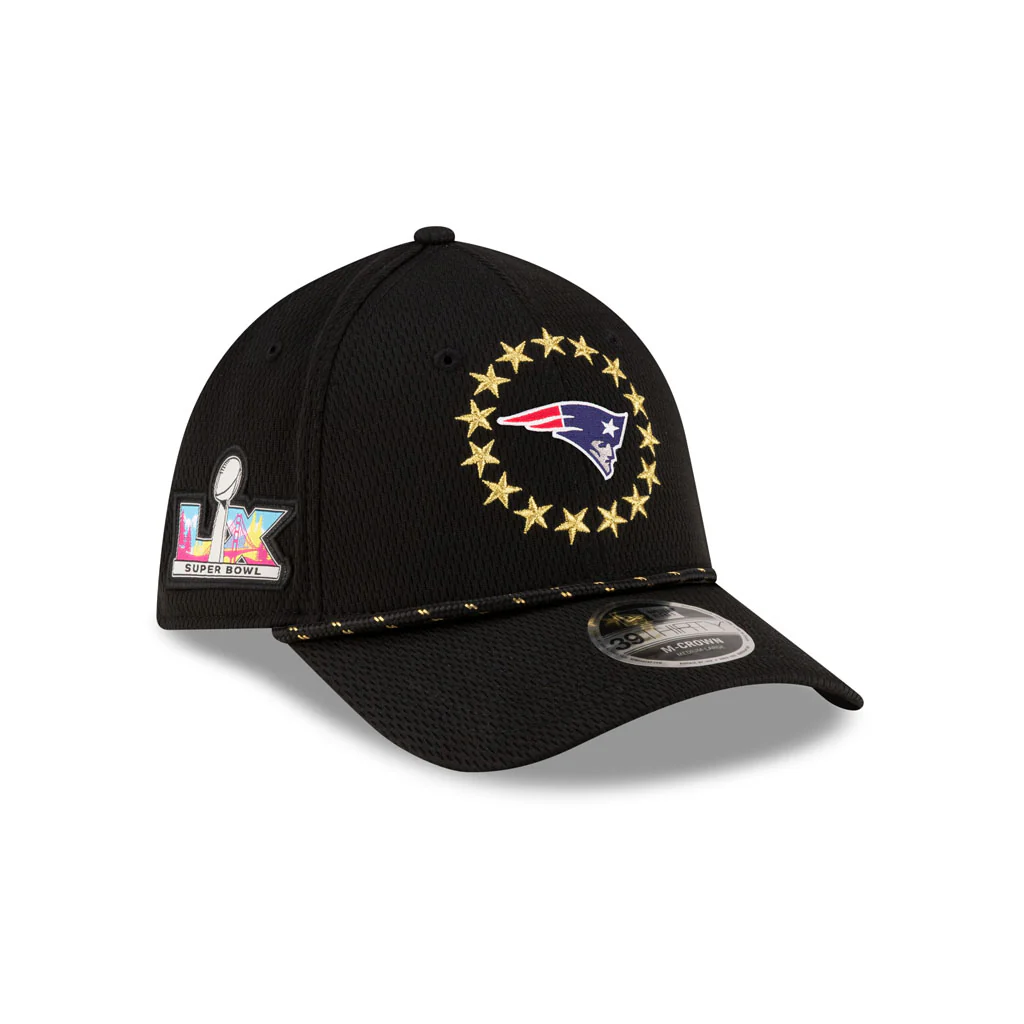 NFL New England Patriots New Era Super Bowl LX Participation 39THIRTY M-Crown Flex Fit Hat - Black - Image 2