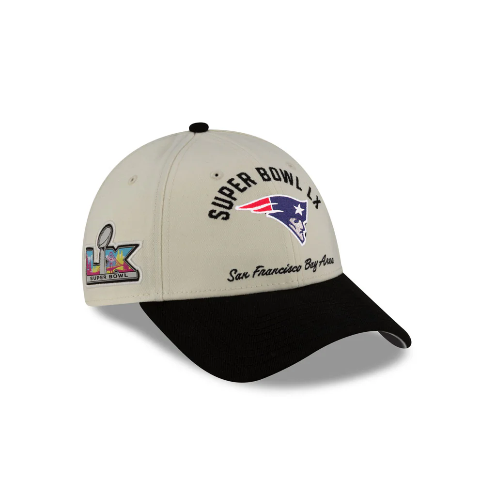 NFL New England Patriots New Era Super Bowl LX Participation 9FORTY Stretch Snap Hat - Cream - Image 2