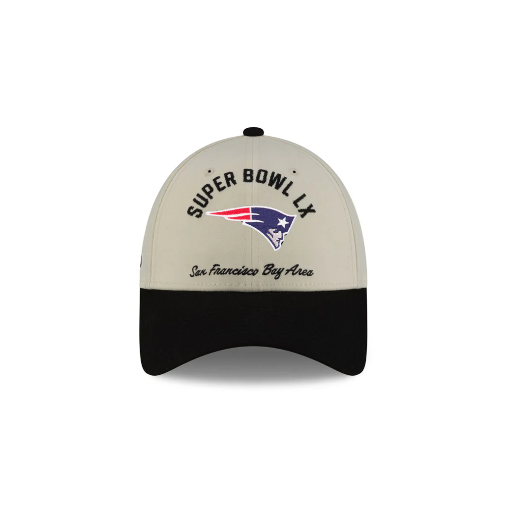 NFL New England Patriots New Era Super Bowl LX Participation 9FORTY Stretch Snap Hat - Cream - Image 3