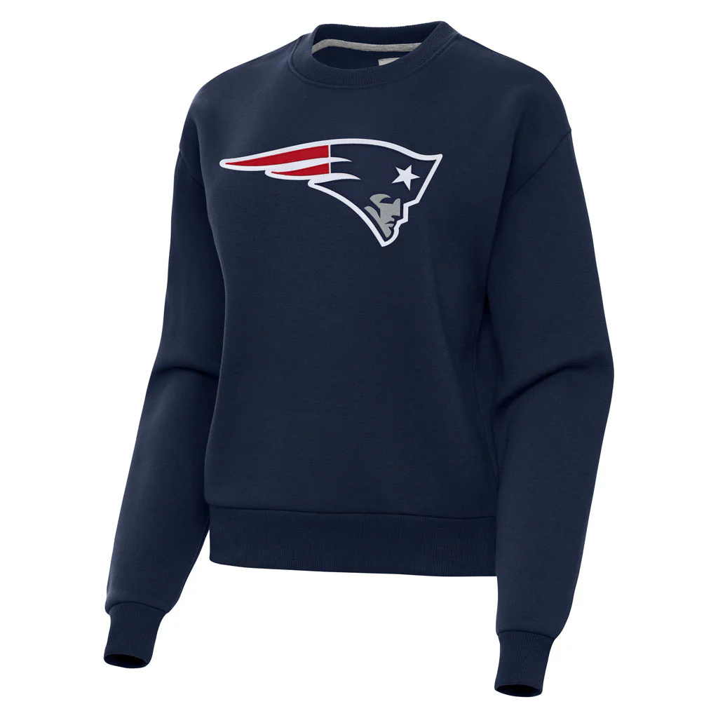NFL New England Patriots Women's Antigua Full Front Victory Crewneck Sweater - Navy