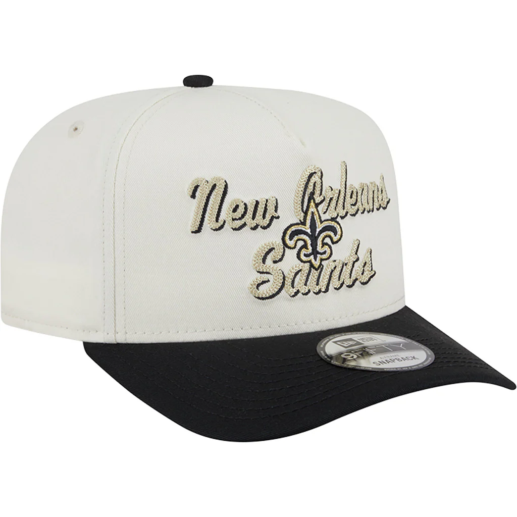 NFL New Orleans Saints New Era Chainstitch Two-Tone 9FIFTY A-Frame Snapback Hat - Cream - Image 2