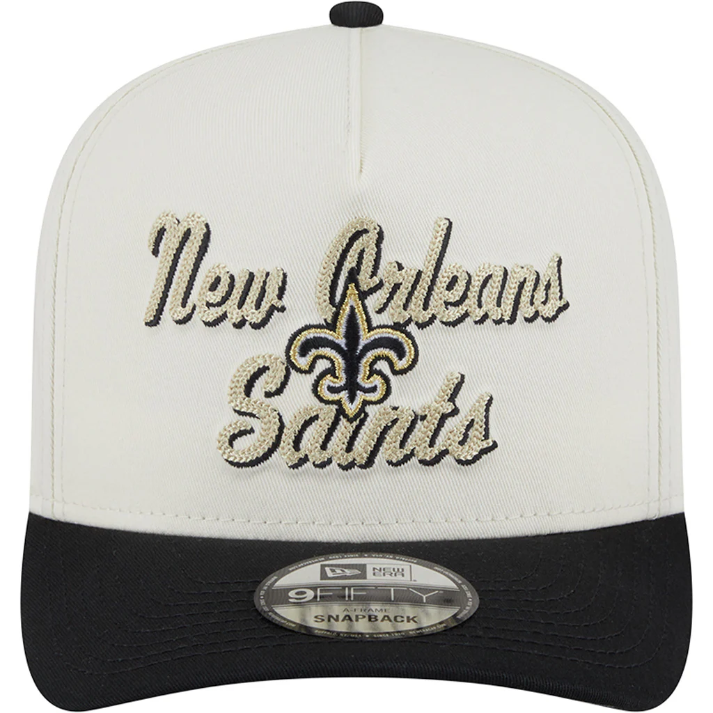 NFL New Orleans Saints New Era Chainstitch Two-Tone 9FIFTY A-Frame Snapback Hat - Cream - Image 3