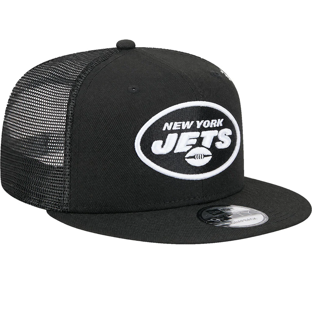 NFL New York Jets New Era Throwback Black & White 9FIFTY Snapback Trucker Hat - Black - Image 2
