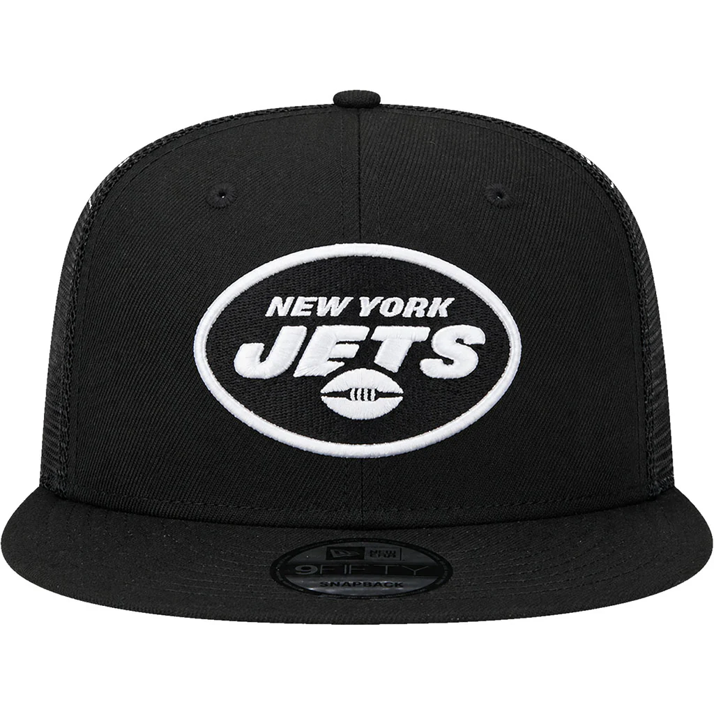NFL New York Jets New Era Throwback Black & White 9FIFTY Snapback Trucker Hat - Black - Image 3