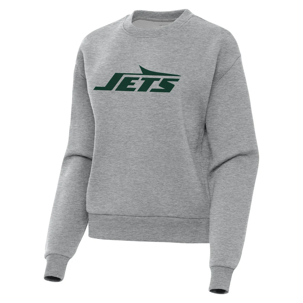 NFL New York Jets Women's Antigua Full Front Victory Crewneck Sweater - Heather gray