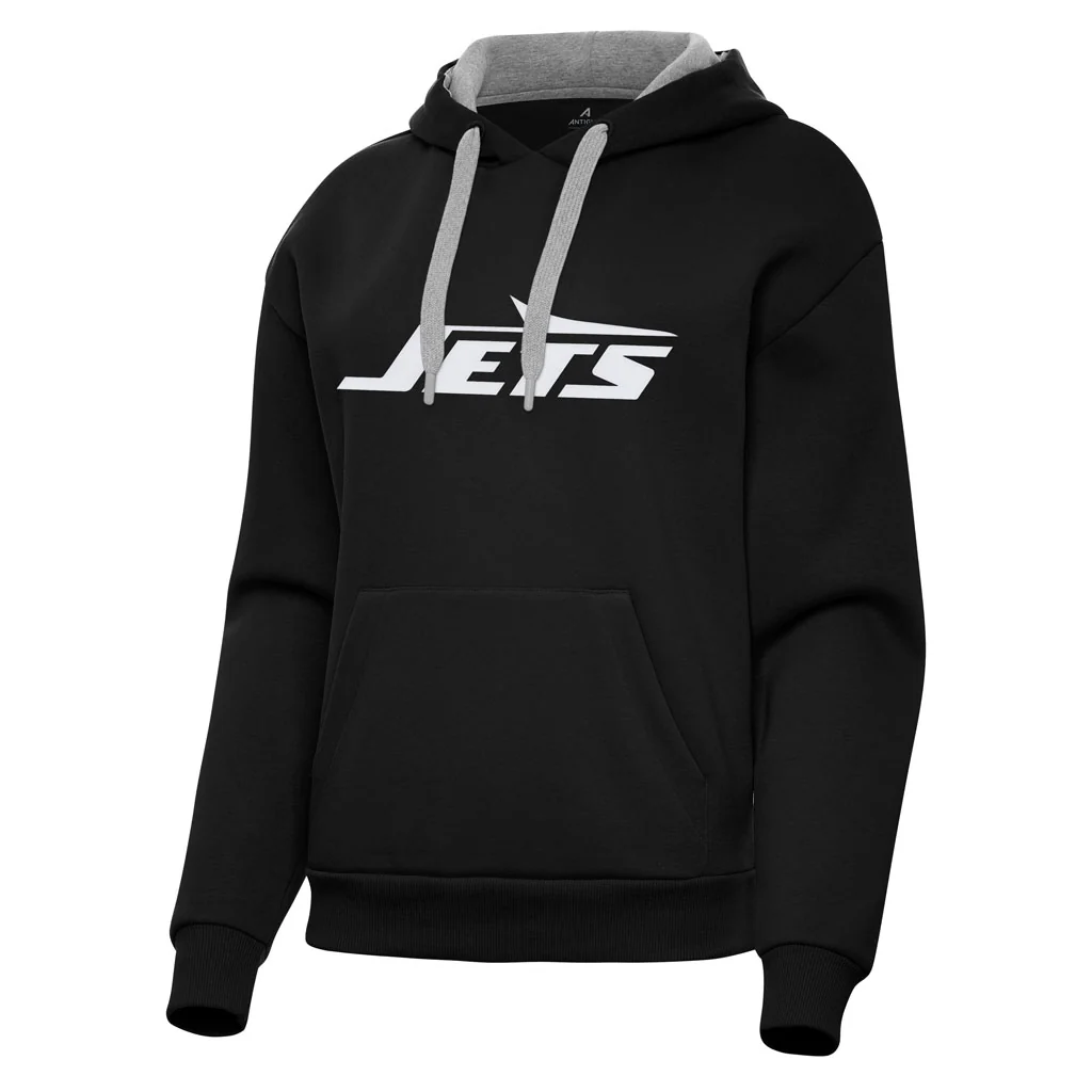 NFL New York Jets Women's Antigua Full Front Victory Pullover Hoodie - Black