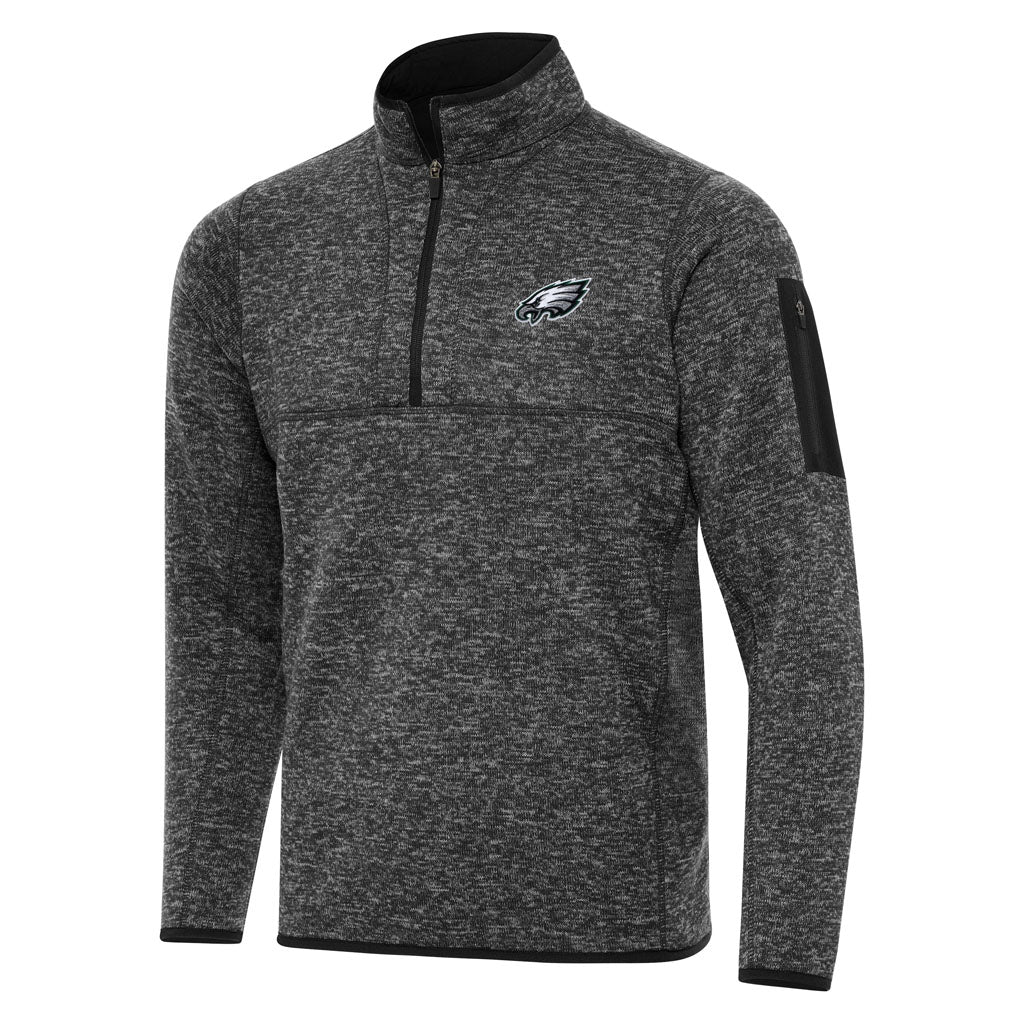 NFL Philadelphia Eagles Antigua Fortune 1/4 Zip Pullover Jacket - Heather black