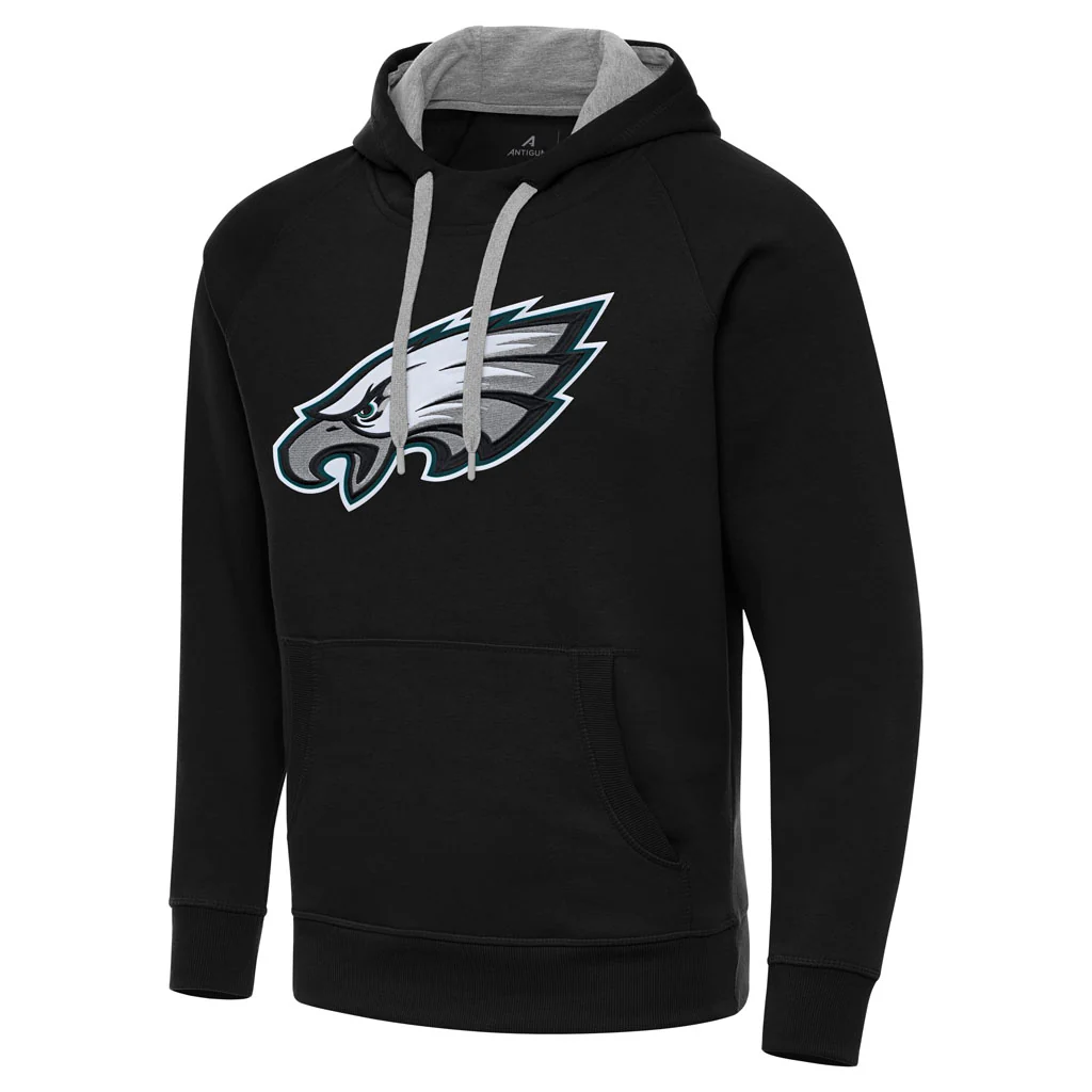 NFL Philadelphia Eagles Antigua Full Front Victory Pullover Hoodie - Black - Image 3