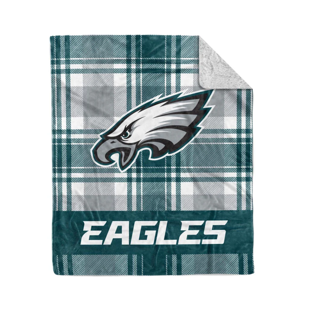 NFL Philadelphia Eagles Logo Brands 50" x 60" Plaid Sherpa Blanket - Green/Gray