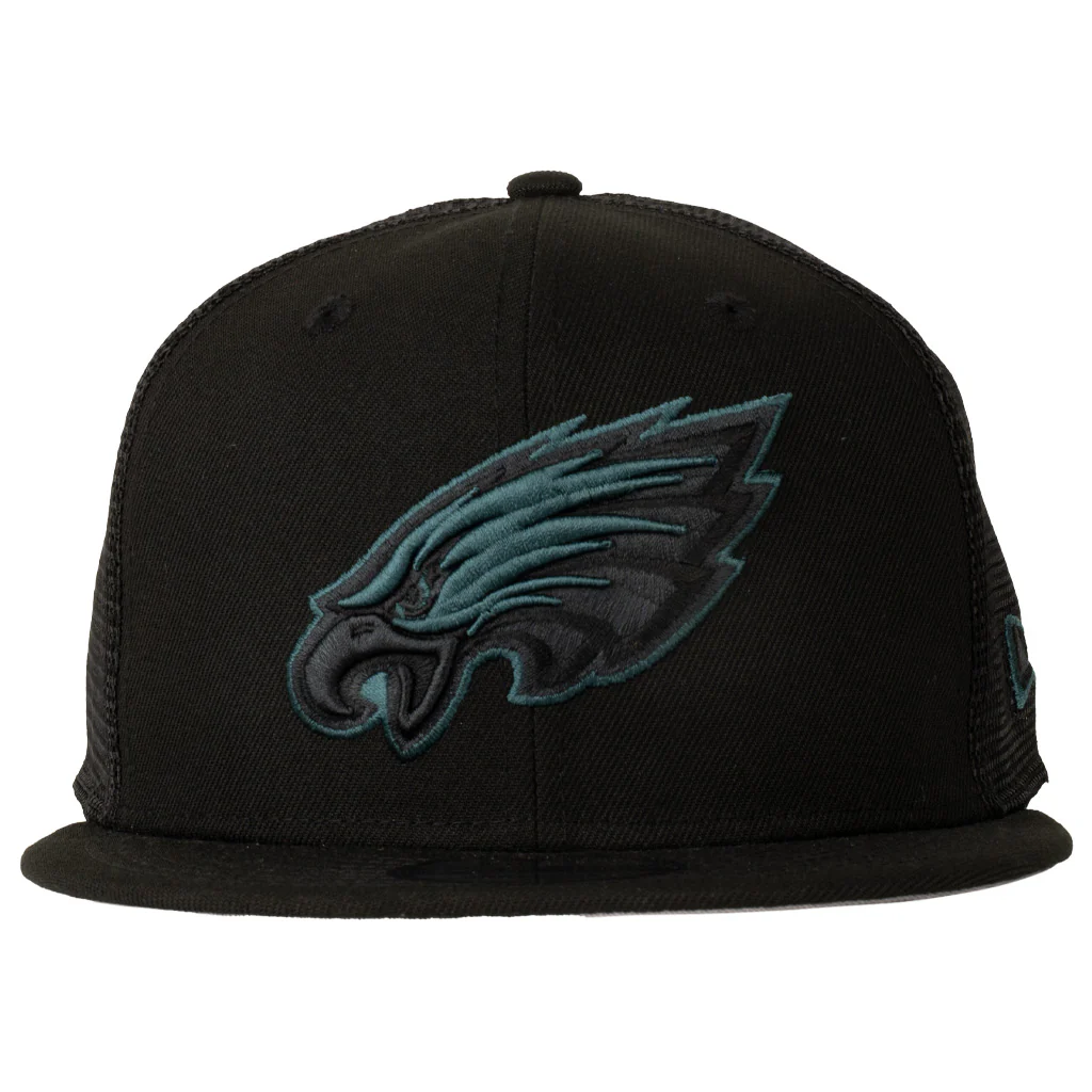 NFL Philadelphia Eagles New Era Shadowline 9FIFTY Snapback Trucker Hat - Black - Image 2
