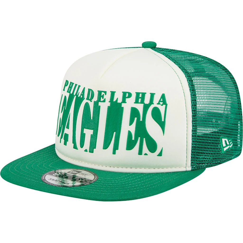 NFL Philadelphia Eagles New Era Team Cutout 9FIFTY A-Frame Snapback Hat - Cream - Image 2