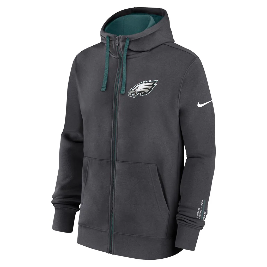 NFL Philadelphia Eagles Nike Club Full-Zip Hoodie - Charcoal - Image 2