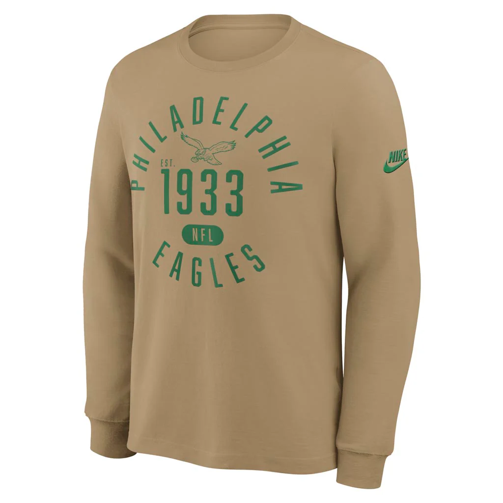 NFL Philadelphia Eagles Nike Rewind Slub Long Sleeve T-Shirt - Tan - Image 2