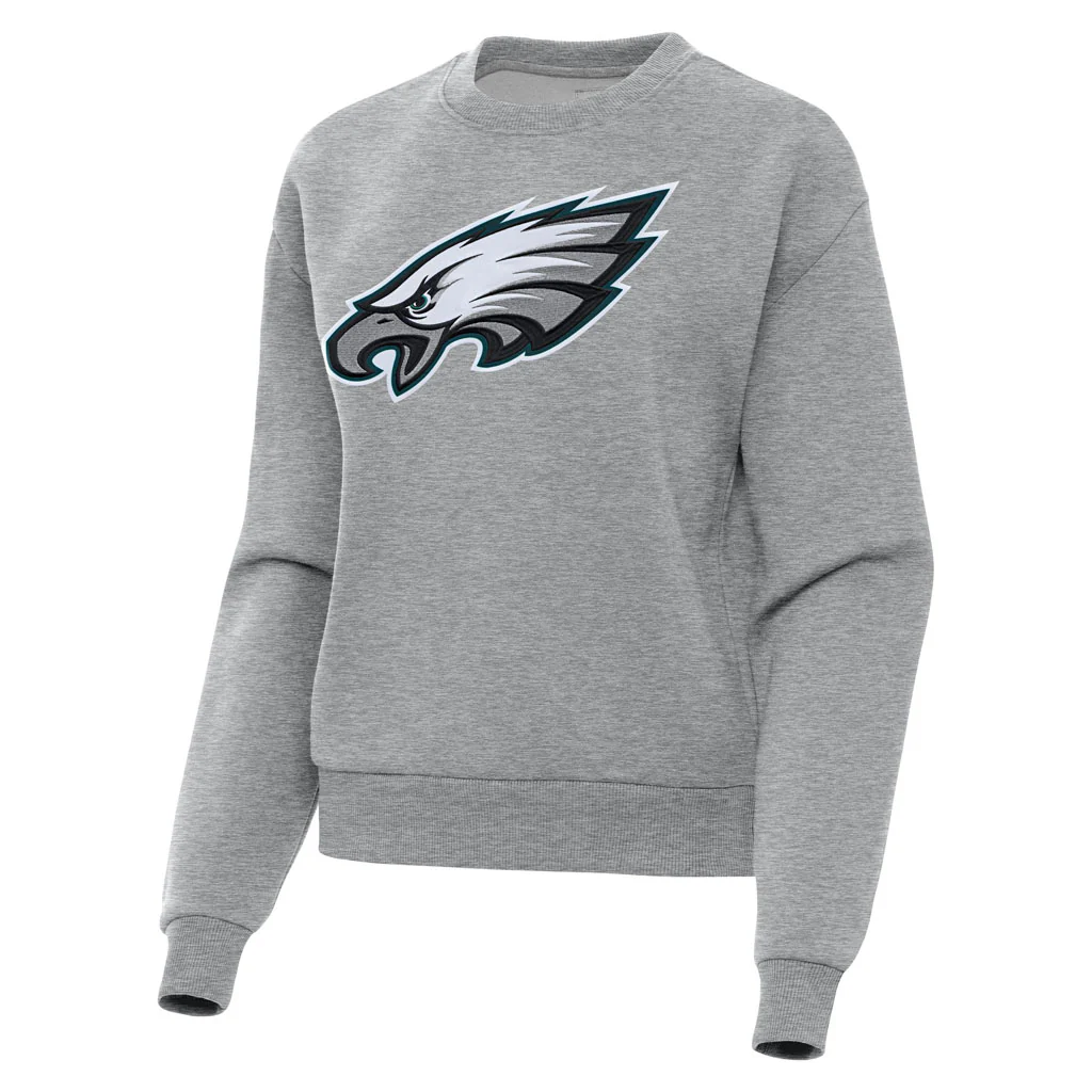 NFL Philadelphia Eagles Women's Antigua Full Front Victory Crewneck Sweater - Heather gray